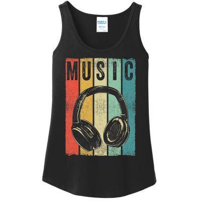 Electronic Music Lover DJ Gift Vintage Retro Headphones Ladies Essential Tank