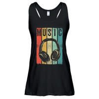 Electronic Music Lover DJ Gift Vintage Retro Headphones Ladies Essential Flowy Tank