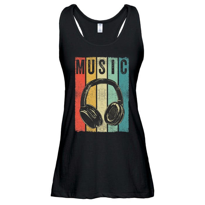 Electronic Music Lover DJ Gift Vintage Retro Headphones Ladies Essential Flowy Tank