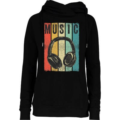 Electronic Music Lover DJ Gift Vintage Retro Headphones Womens Funnel Neck Pullover Hood