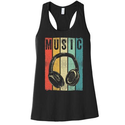 Electronic Music Lover DJ Gift Vintage Retro Headphones Women's Racerback Tank