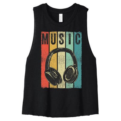 Electronic Music Lover DJ Gift Vintage Retro Headphones Women's Racerback Cropped Tank