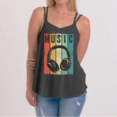 Electronic Music Lover DJ Gift Vintage Retro Headphones Women's Strappy Tank