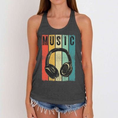 Electronic Music Lover DJ Gift Vintage Retro Headphones Women's Knotted Racerback Tank