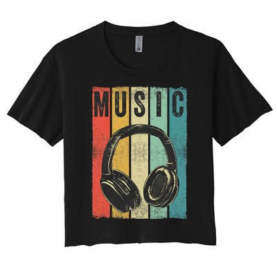 Electronic Music Lover DJ Gift Vintage Retro Headphones Women's Crop Top Tee