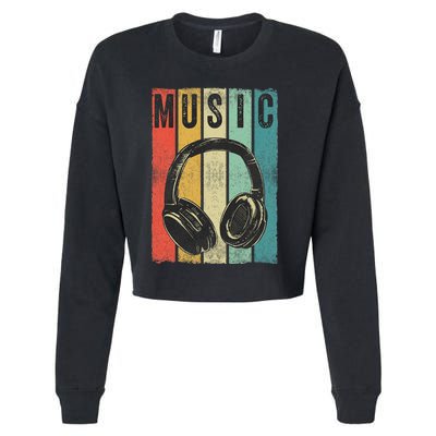 Electronic Music Lover DJ Gift Vintage Retro Headphones Cropped Pullover Crew