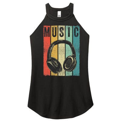 Electronic Music Lover DJ Gift Vintage Retro Headphones Women's Perfect Tri Rocker Tank