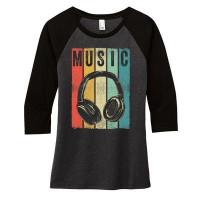 Electronic Music Lover DJ Gift Vintage Retro Headphones Women's Tri-Blend 3/4-Sleeve Raglan Shirt