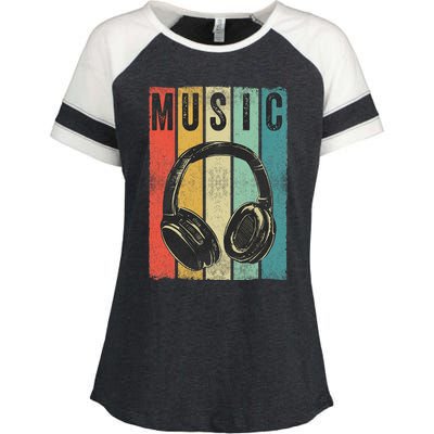 Electronic Music Lover DJ Gift Vintage Retro Headphones Enza Ladies Jersey Colorblock Tee