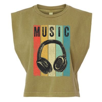 Electronic Music Lover DJ Gift Vintage Retro Headphones Garment-Dyed Women's Muscle Tee