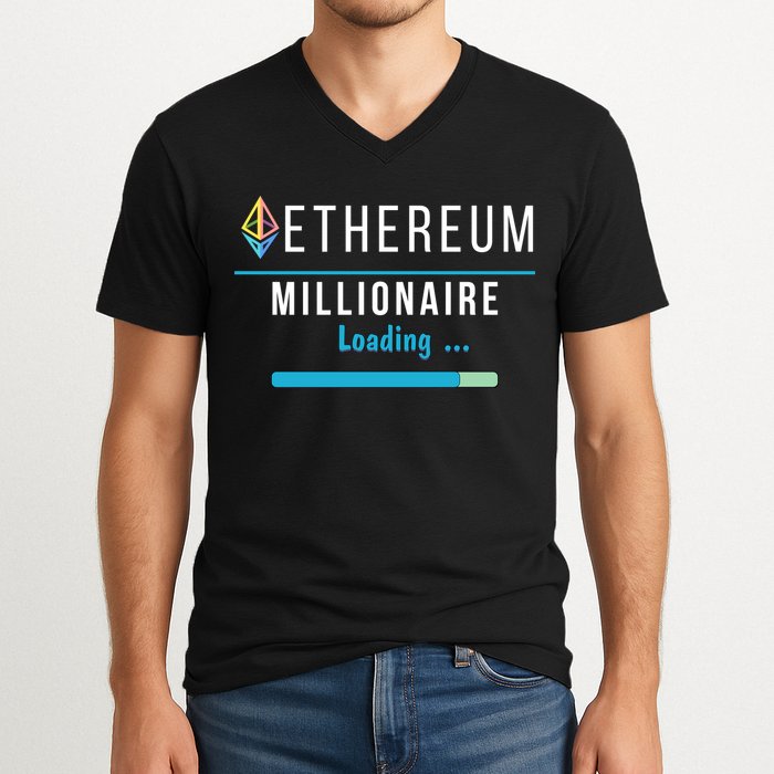 Ethereum Millionaire Loading, Blockchain, ETH Crypto, HODL ETH V-Neck T-Shirt
