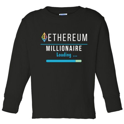 Ethereum Millionaire Loading, Blockchain, ETH Crypto, HODL ETH Toddler Long Sleeve Shirt