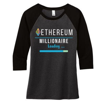 Ethereum Millionaire Loading, Blockchain, ETH Crypto, HODL ETH Women's Tri-Blend 3/4-Sleeve Raglan Shirt