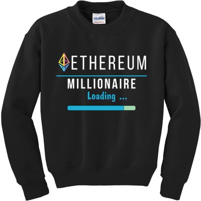 Ethereum Millionaire Loading, Blockchain, ETH Crypto, HODL ETH Kids Sweatshirt