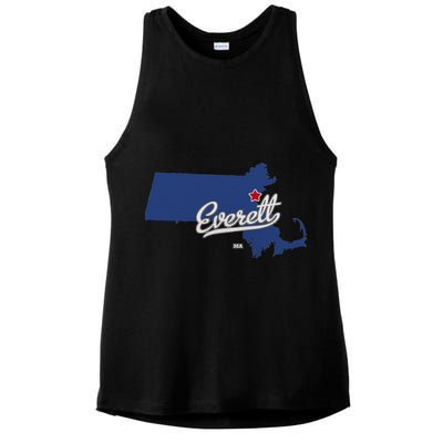 Everett Massachusetts MA Map Ladies PosiCharge Tri-Blend Wicking Tank