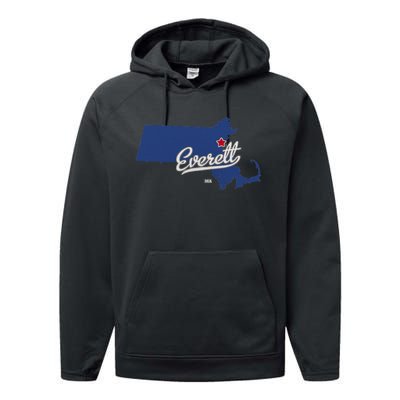 Everett Massachusetts MA Map Performance Fleece Hoodie