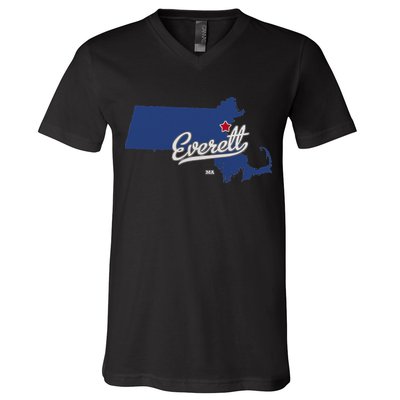 Everett Massachusetts MA Map V-Neck T-Shirt