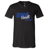 Everett Massachusetts MA Map V-Neck T-Shirt