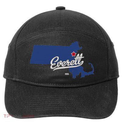 Everett Massachusetts MA Map 7-Panel Snapback Hat