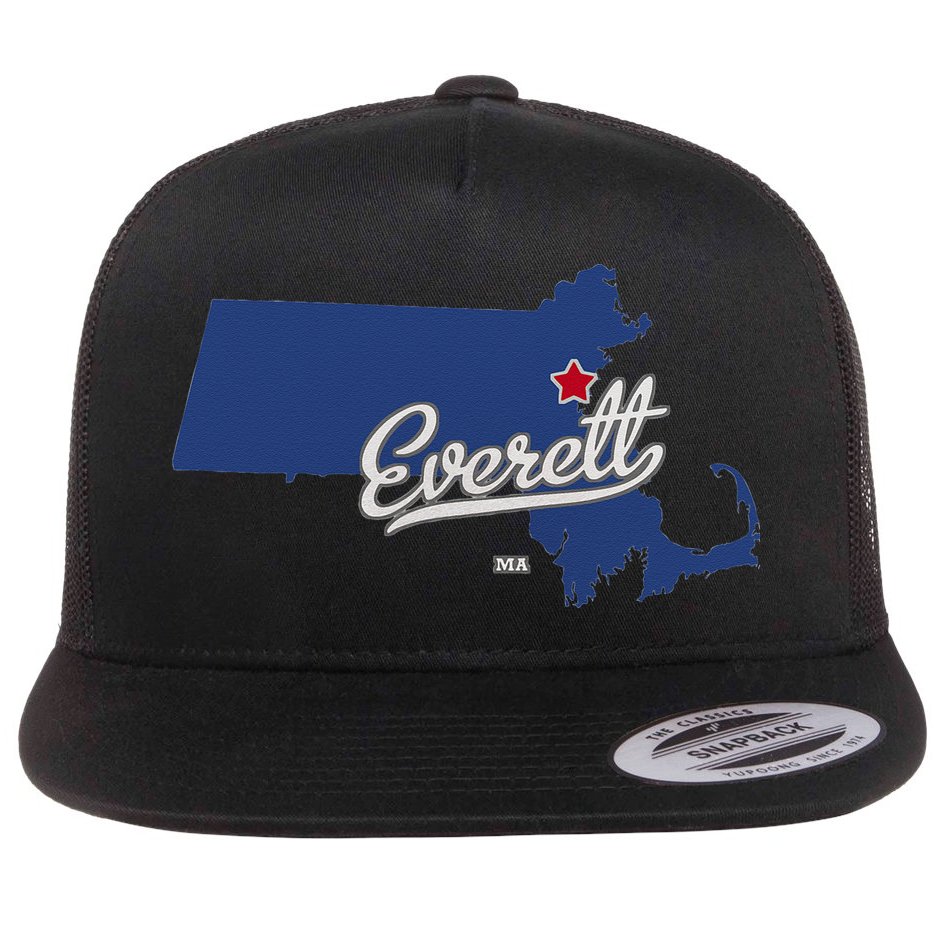 Everett Massachusetts MA Map Flat Bill Trucker Hat