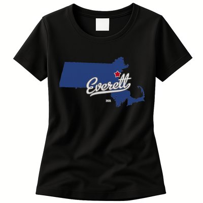Everett Massachusetts MA Map Womens T-Shirt