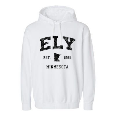 Ely Minnesota Mn Vintage Athletic Black Sports Design Garment-Dyed Fleece Hoodie