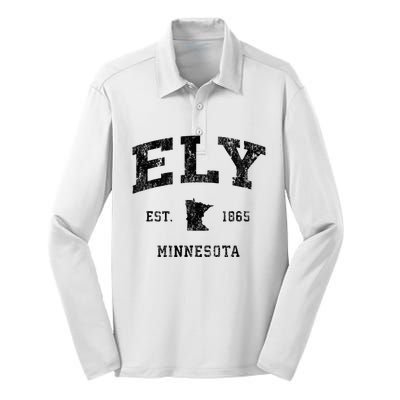 Ely Minnesota Mn Vintage Athletic Black Sports Design Silk Touch Performance Long Sleeve Polo