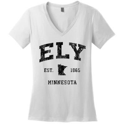 Ely Minnesota Mn Vintage Athletic Black Sports Design Women's V-Neck T-Shirt