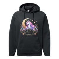 Eid Mubarak Mom Girl Eid Mubarak Unicorn Cute Performance Fleece Hoodie