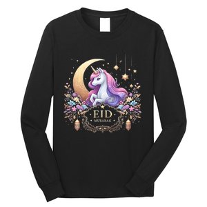 Eid Mubarak Mom Girl Eid Mubarak Unicorn Cute Long Sleeve Shirt