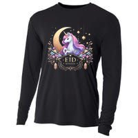 Eid Mubarak Mom Girl Eid Mubarak Unicorn Cute Cooling Performance Long Sleeve Crew