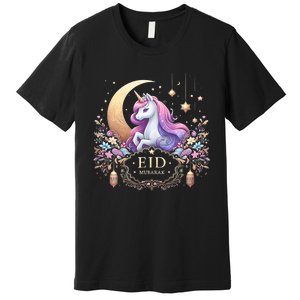 Eid Mubarak Mom Girl Eid Mubarak Unicorn Cute Premium T-Shirt