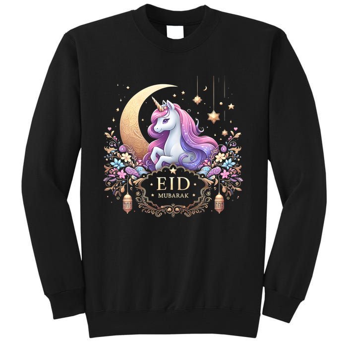 Eid Mubarak Mom Girl Eid Mubarak Unicorn Cute Tall Sweatshirt