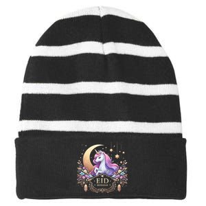 Eid Mubarak Mom Girl Eid Mubarak Unicorn Cute Striped Beanie with Solid Band