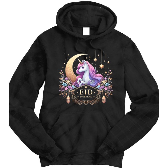 Eid Mubarak Mom Girl Eid Mubarak Unicorn Cute Tie Dye Hoodie