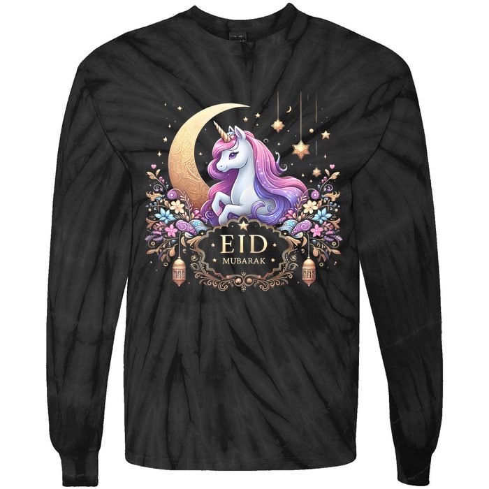 Eid Mubarak Mom Girl Eid Mubarak Unicorn Cute Tie-Dye Long Sleeve Shirt