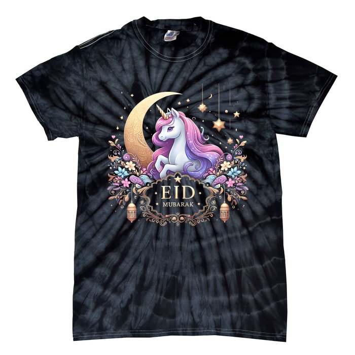 Eid Mubarak Mom Girl Eid Mubarak Unicorn Cute Tie-Dye T-Shirt