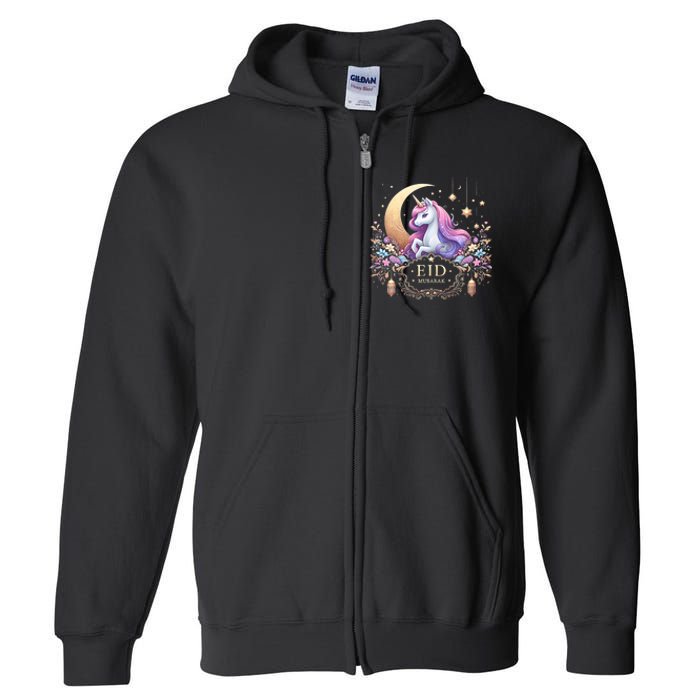 Eid Mubarak Mom Girl Eid Mubarak Unicorn Cute Full Zip Hoodie