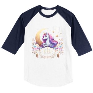 Eid Mubarak Mom Girl Eid Mubarak Unicorn Cute Baseball Sleeve Shirt