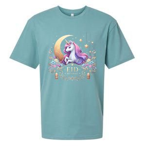 Eid Mubarak Mom Girl Eid Mubarak Unicorn Cute Sueded Cloud Jersey T-Shirt