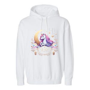 Eid Mubarak Mom Girl Eid Mubarak Unicorn Cute Garment-Dyed Fleece Hoodie