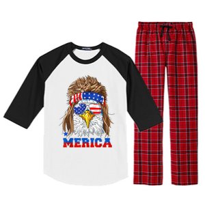 Eagle Mullet Merica Men 4th Of July American Flag USA Raglan Sleeve Pajama Set