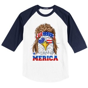 Eagle Mullet Merica Men 4th Of July American Flag USA Baseball Sleeve Shirt