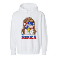 Eagle Mullet Merica Men 4th Of July American Flag USA Garment-Dyed Fleece Hoodie