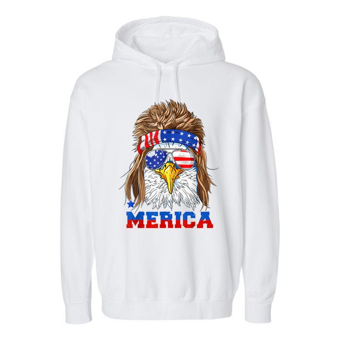 Eagle Mullet Merica Men 4th Of July American Flag USA Garment-Dyed Fleece Hoodie