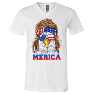 Eagle Mullet Merica Men 4th Of July American Flag USA V-Neck T-Shirt