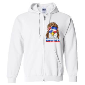 Eagle Mullet Merica Men 4th Of July American Flag USA Full Zip Hoodie