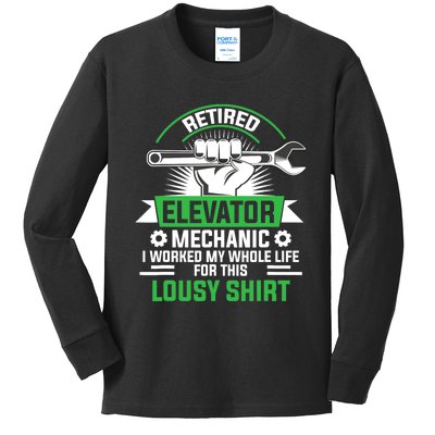 Elevator Mechanic Maintenance Retired Technician Kids Long Sleeve Shirt