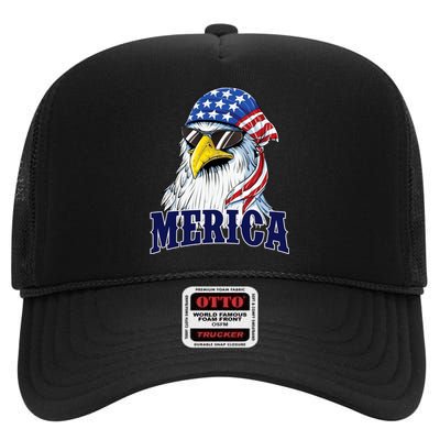 Eagle Mullet Merica Flag 4th Of July American Flag Gift High Crown Mesh Back Trucker Hat