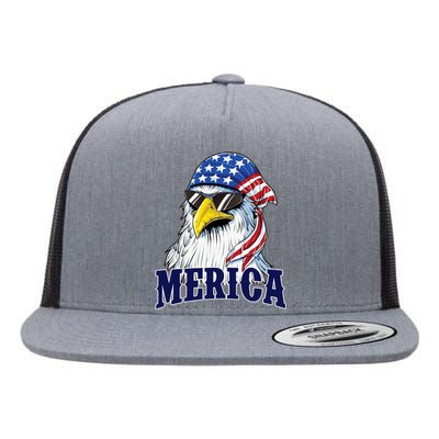 Eagle Mullet Merica Flag 4th Of July American Flag Gift Flat Bill Trucker Hat